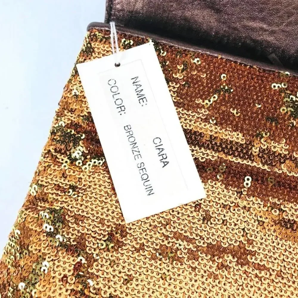 Alexis Hudson Sequin Leather Large Clutch Bag Copper-Gold New - Picture 5 of 6